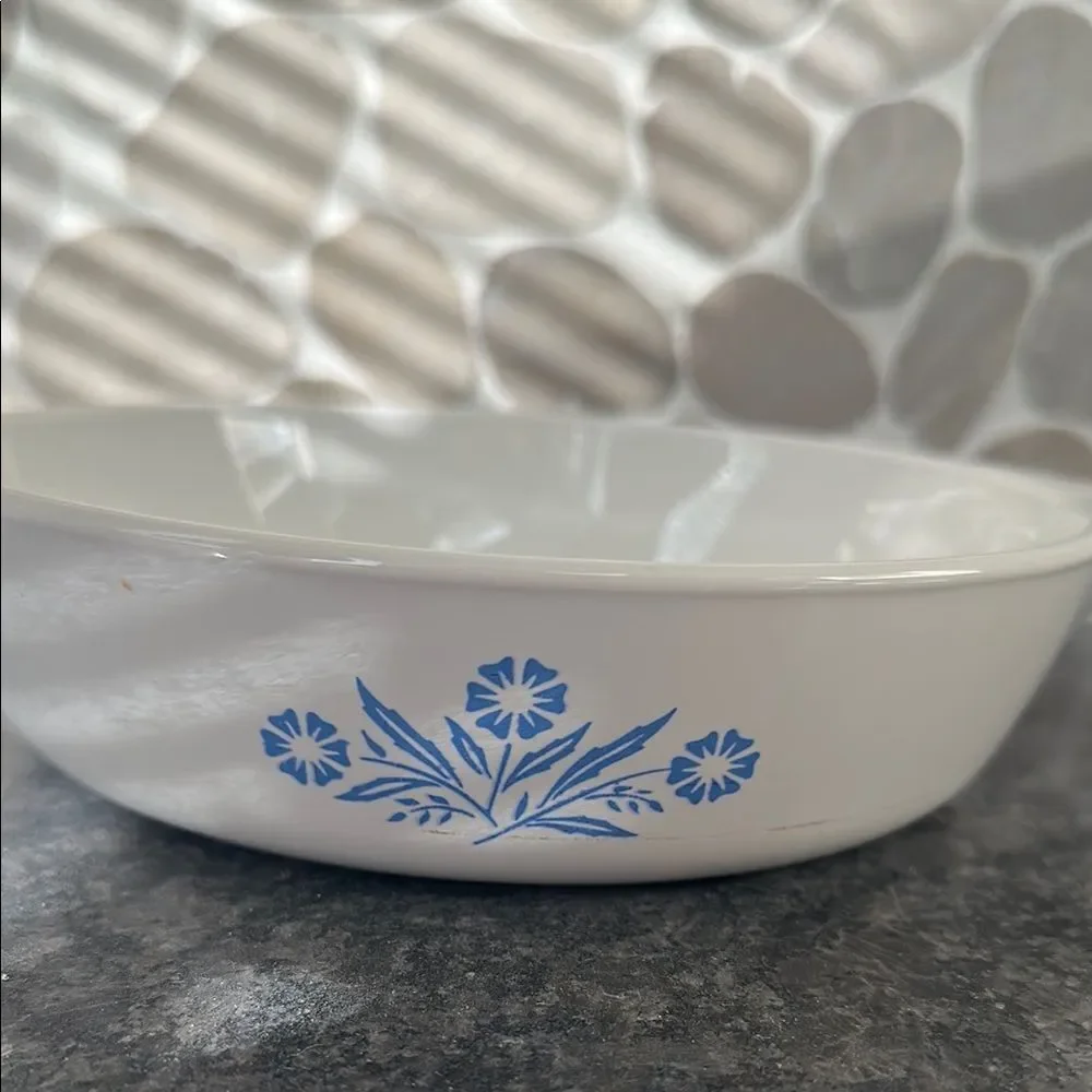 VINTAGE Corning Ware White and Blue Floral skillet pan